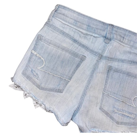 American Eagle Outfitters AEO Distressed Hi-Rise Shortie Light Wash Shorts 6 - Picture 7 of 9